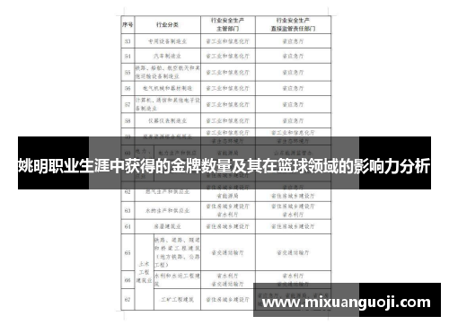 姚明职业生涯中获得的金牌数量及其在篮球领域的影响力分析